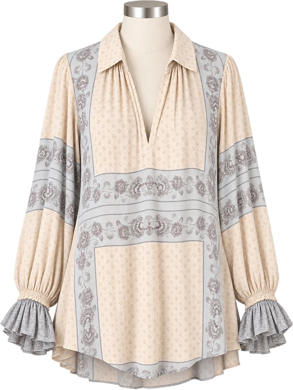 Free People Changing Times Floral Tunic - Size S - Cream Sage Boho Blouse